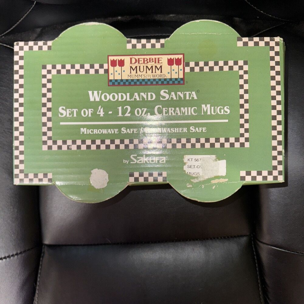 Santa Mugs Woodland Sakura Debbie Mumm Coffee Tea Cocoa Cups Christmas Set 4 NEW